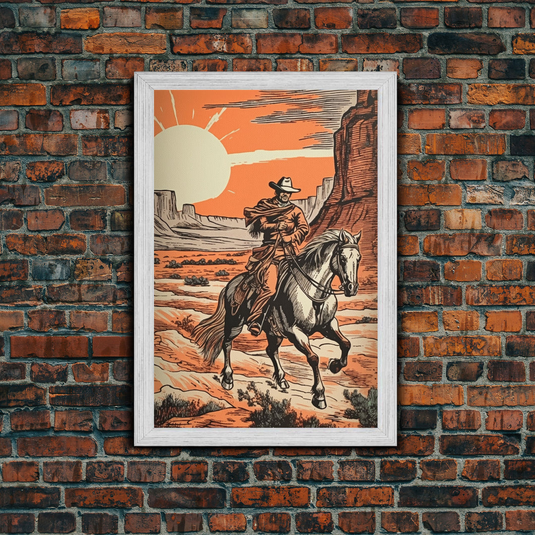 Rustic Horse Rider Oil Painting Canvas Print, Vintage Western Cowboy Art, Southwest Room Decor, Countryside Print, Country Art