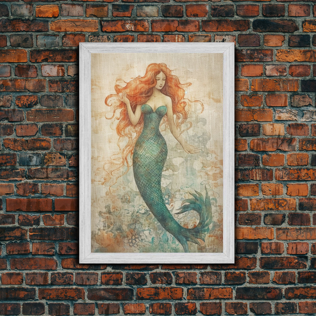 Coastal Mermaid Canvas Print Or Poster, Framed