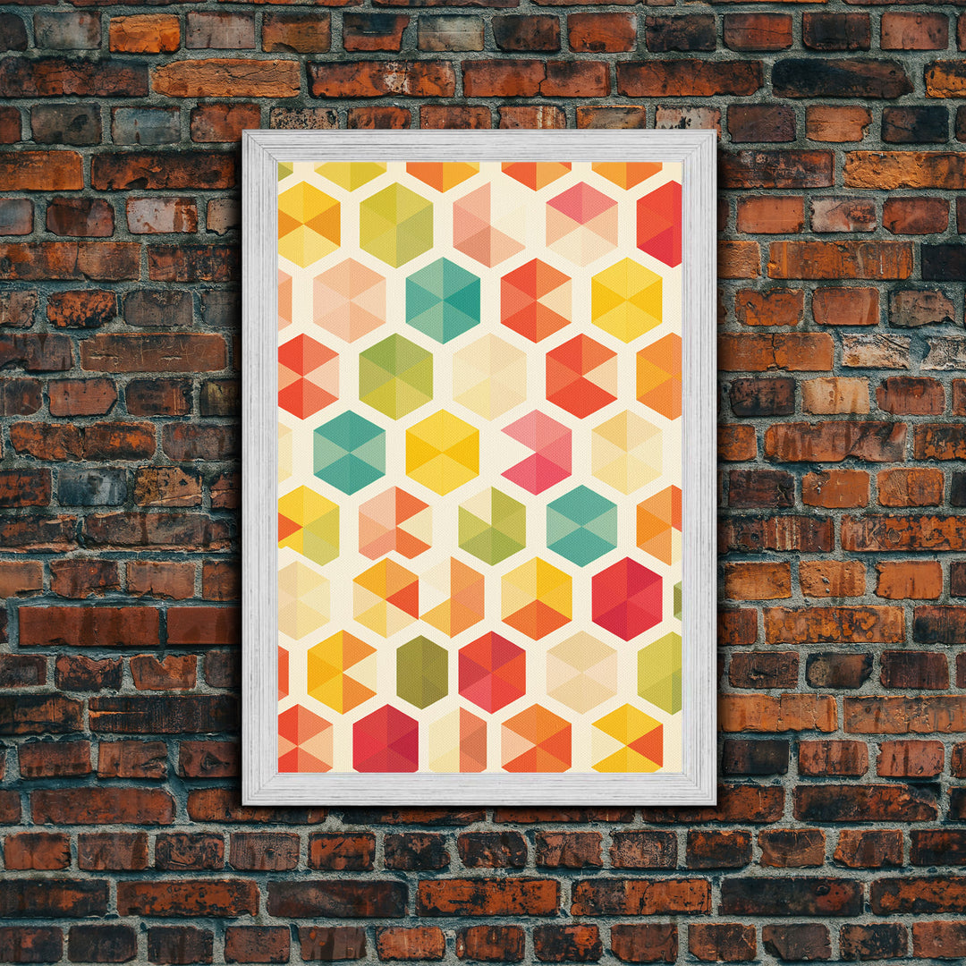 Hexagon Art, Mid Century Art Print, Framed Modern Art, Geometric Art, Mid Century Modern Wall Art, Colorful Art, MCM Style Canvas Art