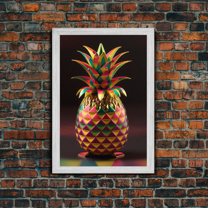 Metallic Pineapple Pop Art, Framed Canvas Print, Unique colorful wall art, Fruit Art