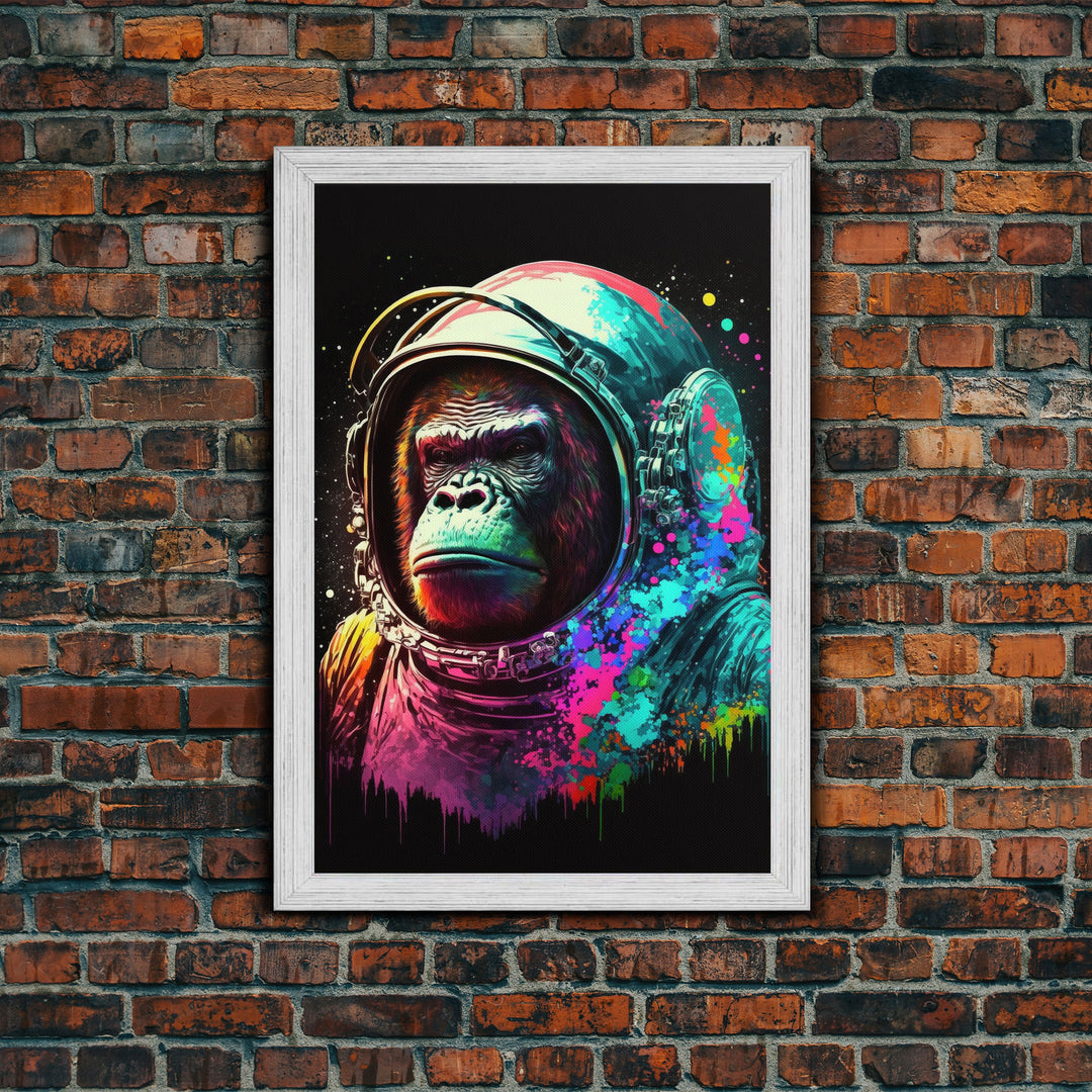 To The Moon, Space Gorilla Astronaut, Framed Canvas Print, GME, NFT Style Decor, Large Wall Art, Ape Astronaut, Psychedelic Graffiti Art