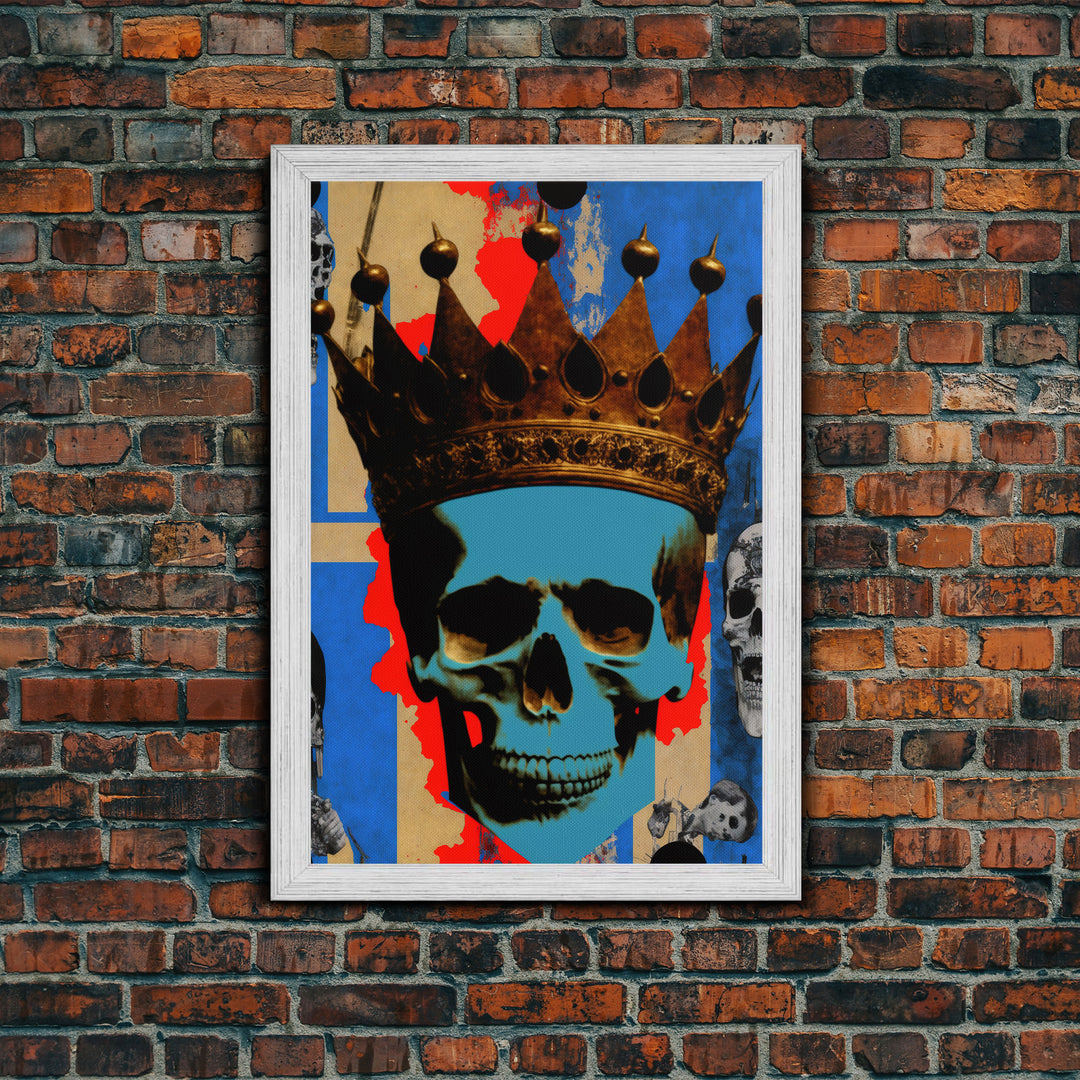 Skull With The Gold Crown, Framed Canvas Print, Unique Fantasy Undead Wall Art