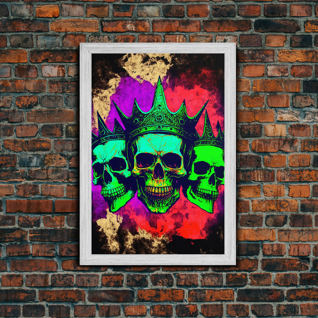 Psychedelic Skull With The Gold Crown, Framed Canvas Print, Unique Fantasy Undead Wall Art, Trippy Art