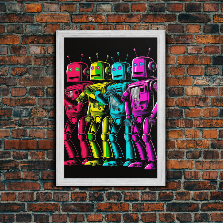 1950s Style Scifi Robot Art, Art Deco Scifi Poster Art on Canvas, Framed Canvas Print, Game Room Decor