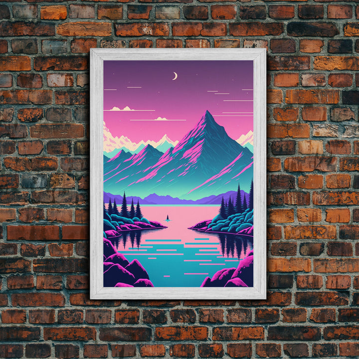 Pink and Purple Fantasy Mountain Art, Framed Canvas Print, Pacific Northwest Inspired Fantasy Art, Pop Art