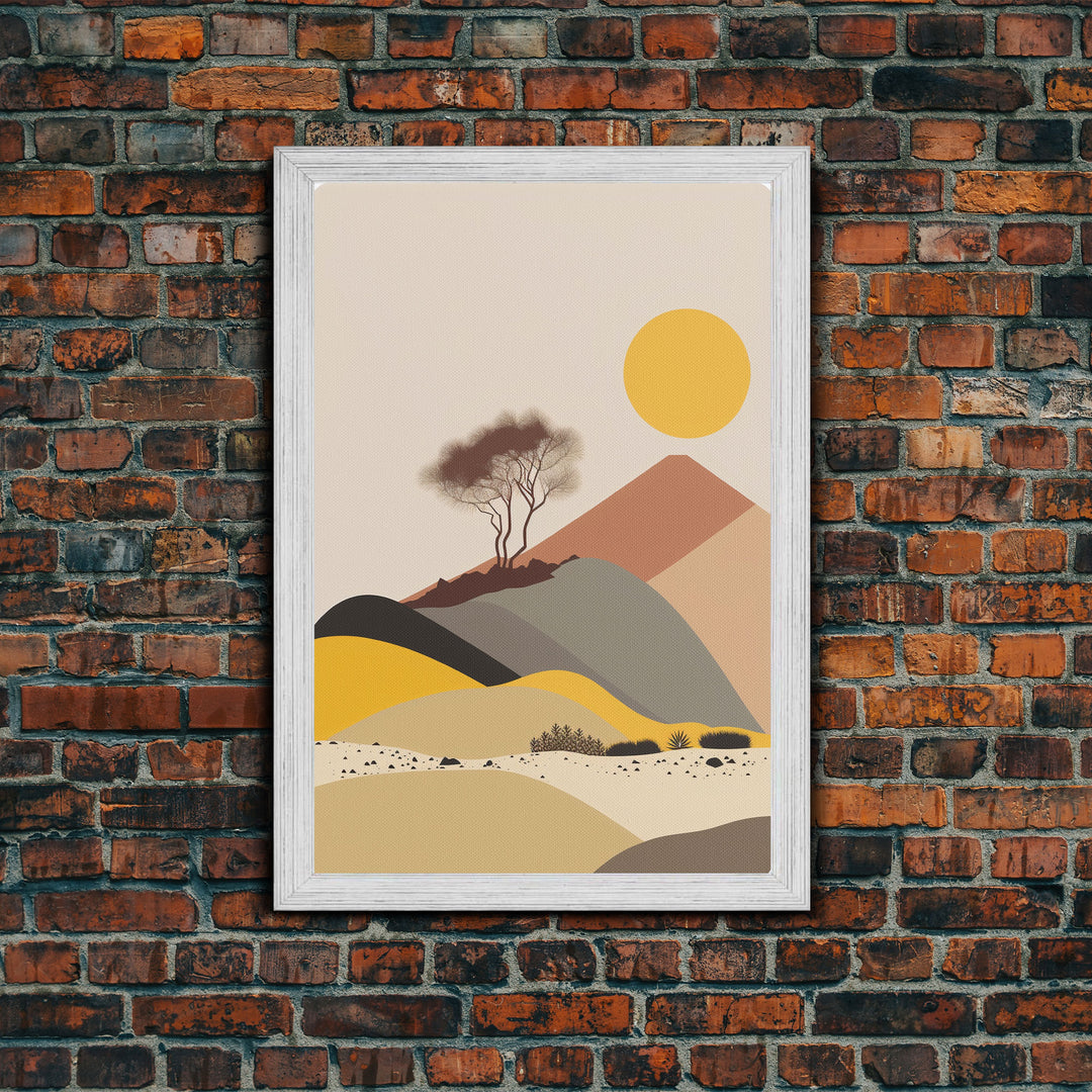 Pueblo Style Boho Desert Art, Framed Canvas Print, Minimalist Landscape Painting