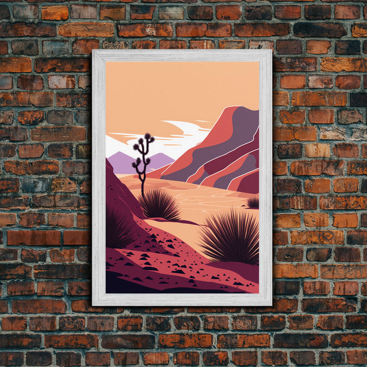 Midwestern Art, Minimalist Boho Style Desert Landscape, Framed Canvas Print