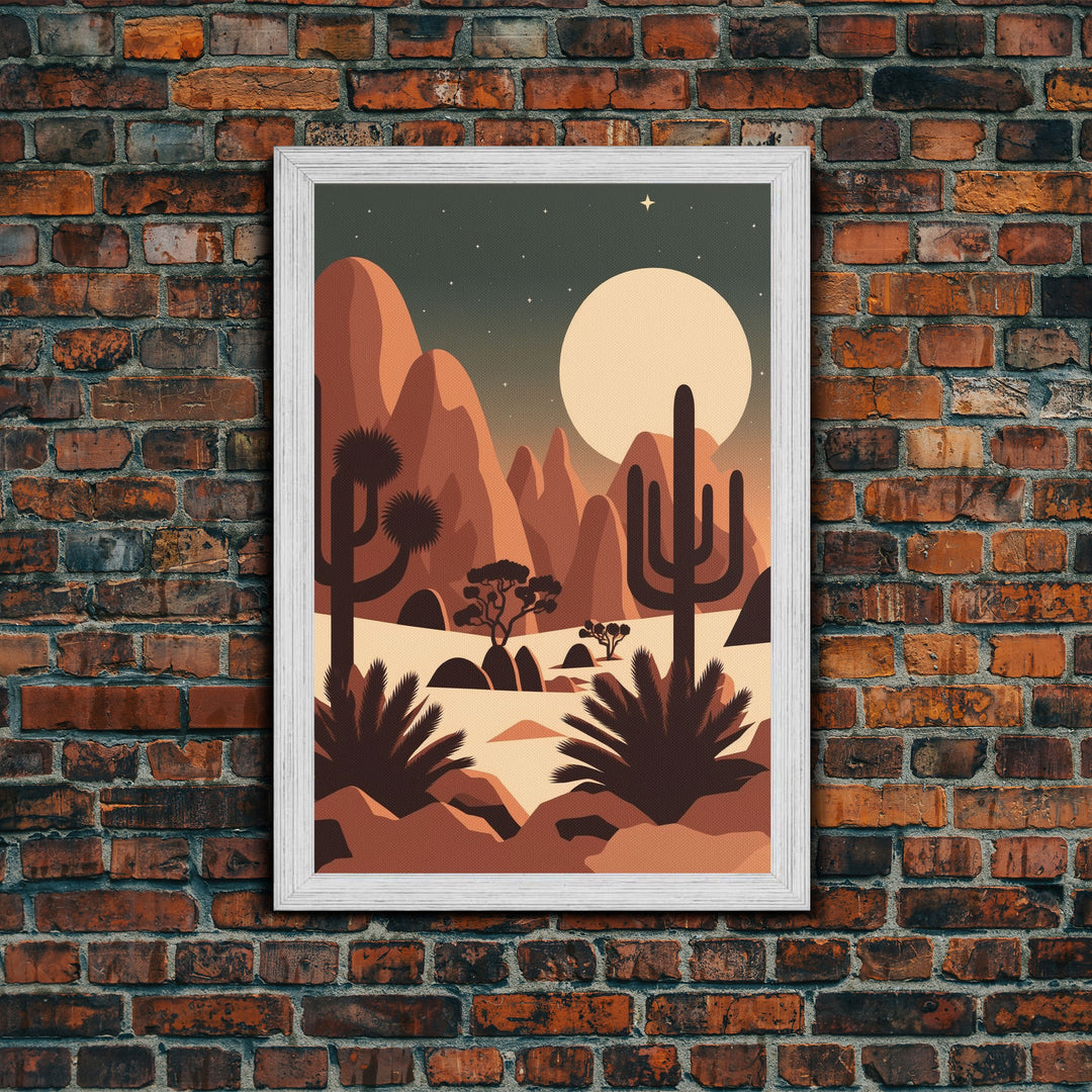 Starry Night over the Desert, Framed Canvas Print, Boho Style Western Decor