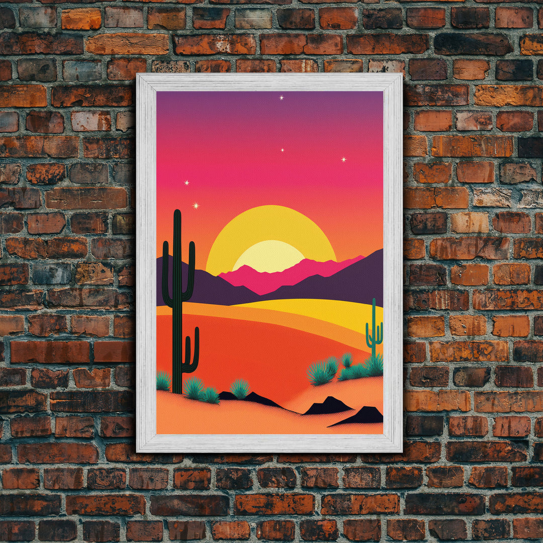 Framed Canvas Art | Sunset Desert Landscape | Pop Art Style | UV-Resistant Coating | Hand-Stretched | 1.5" Thick Wooden Frame