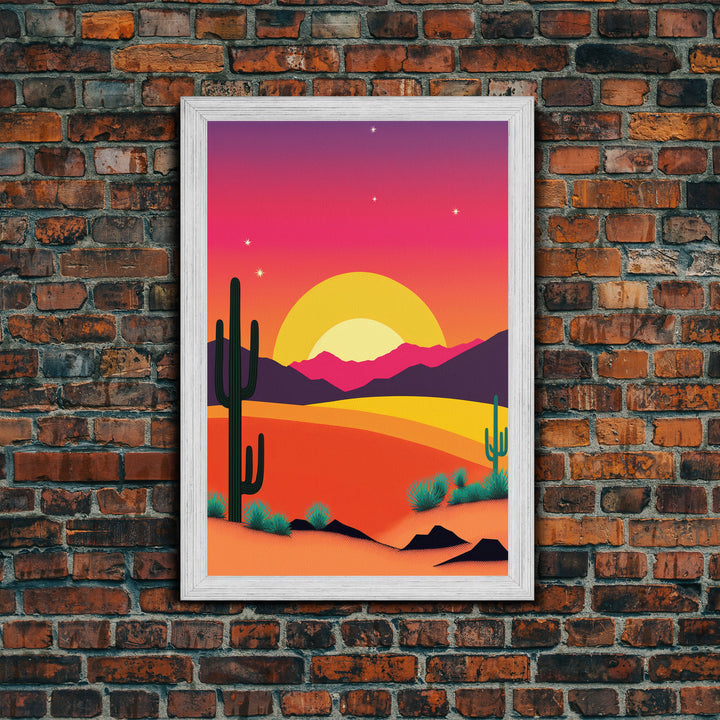 Framed Canvas Art | Sunset Desert Landscape | Pop Art Style | UV-Resistant Coating | Hand-Stretched | 1.5" Thick Wooden Frame