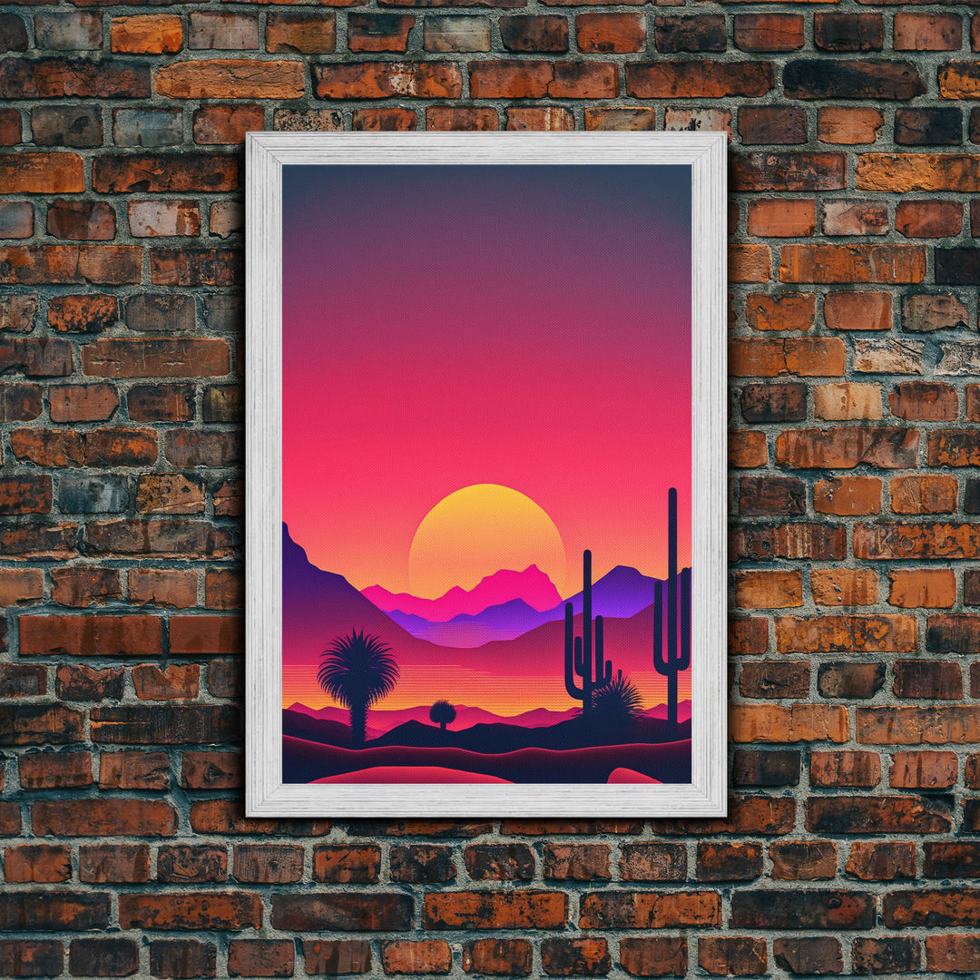 Framed Canvas Art Print - Desert Landscape at Sunset - Pop Art Style - Home Decor - Southwest Art, California Desert Decor