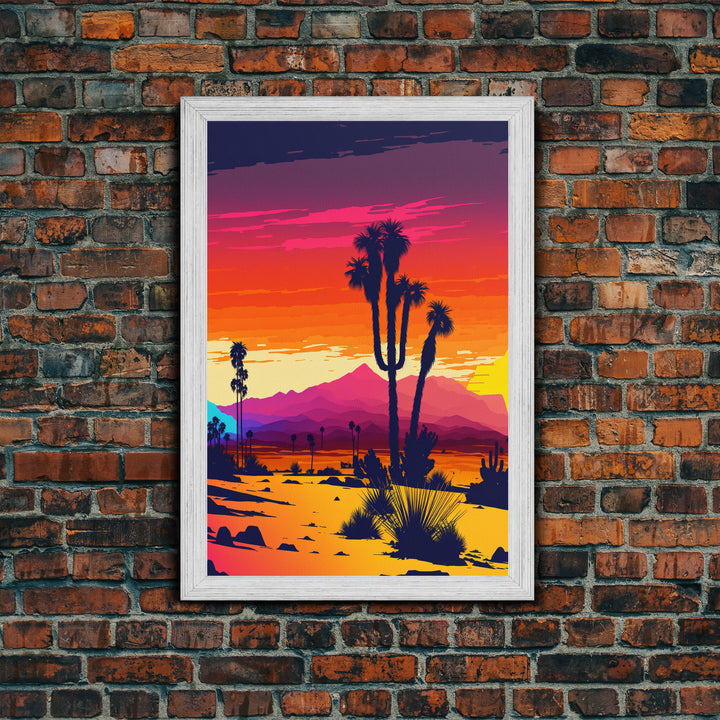 Retro Desert Art, Pop Art Style, Framed Canvas Print, Retrowave, Western Decor, Wild West Art, Cactus Prints