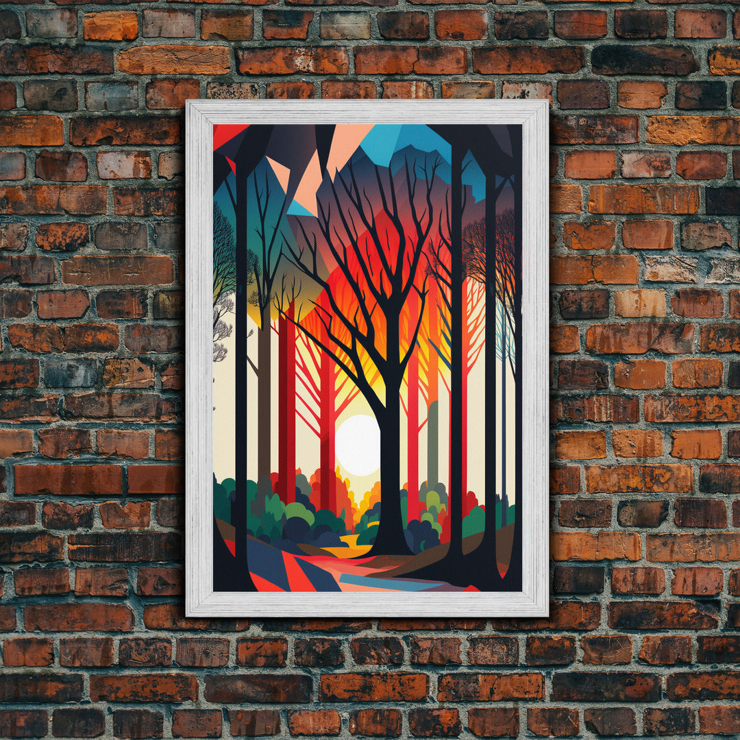 Silhouette Forest Landscape, Framed Canvas Print, Pop Art Minimalist Landscape Art