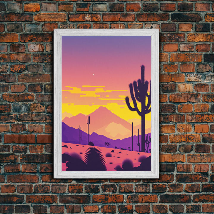 Synthwave Art Deco Style Minimalist Desert Landscape Print, Framed Canvas Art, Synthwave Style, Southwestern Decor, Western Art, Living Room