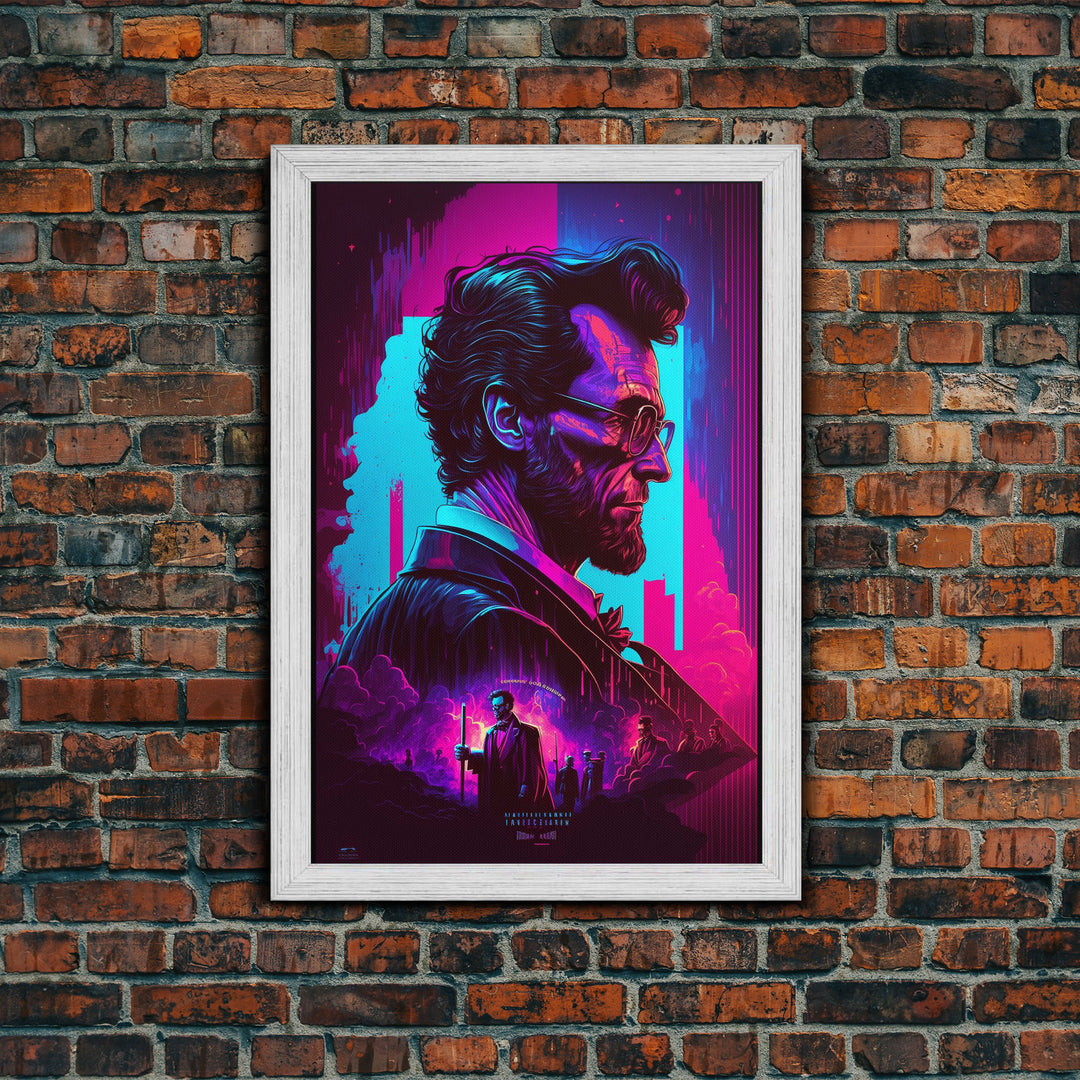 Synthwave Abraham Lincoln, Wall Art, Punk Rock Lincoln, Vampire Hunter, Goth Art, Retro Vibes Wall Art