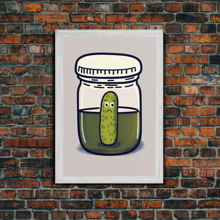 Sad Pickle Art, Framed Canvas Print, The Last Pickle, Cartoon Pickle Art