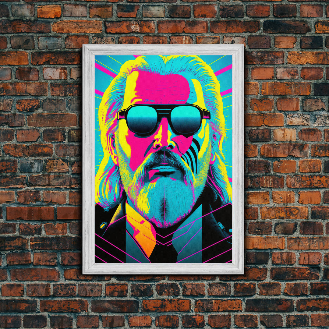 Businessman Odin Pop Art Movie Poster Art, Norse Mythology, Wall Art, Framed Canvas Print, Futuristic Portrait of Odin, WPAP Style