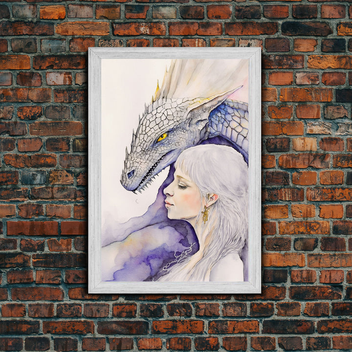 Dragon Painting Canvas Print, Dragon Art, Fantasy Art, Fantasy Painting Wall Art, Girl and Her Dragon, Dragon Girl