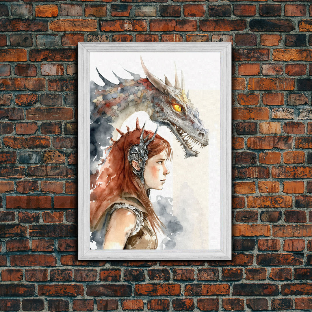 The Dragon Girl, Dragon Painting Canvas Print, Dragon Art, Fantasy Art, Fantasy Painting Wall Art, Girl and Her Dragon, Gamer Gift Wall Deco