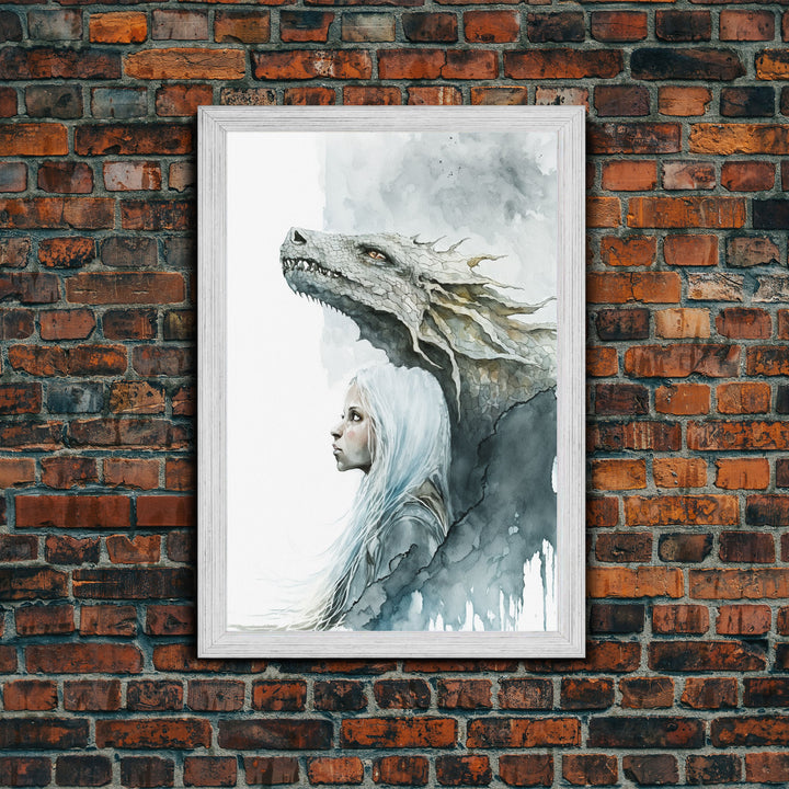 The Girl and Her Dragon, Wall Art, Fantasy Art, Art Print, Framed Canvas Art, Canvas Print, Gamer Decor, Gamer Girl Gift