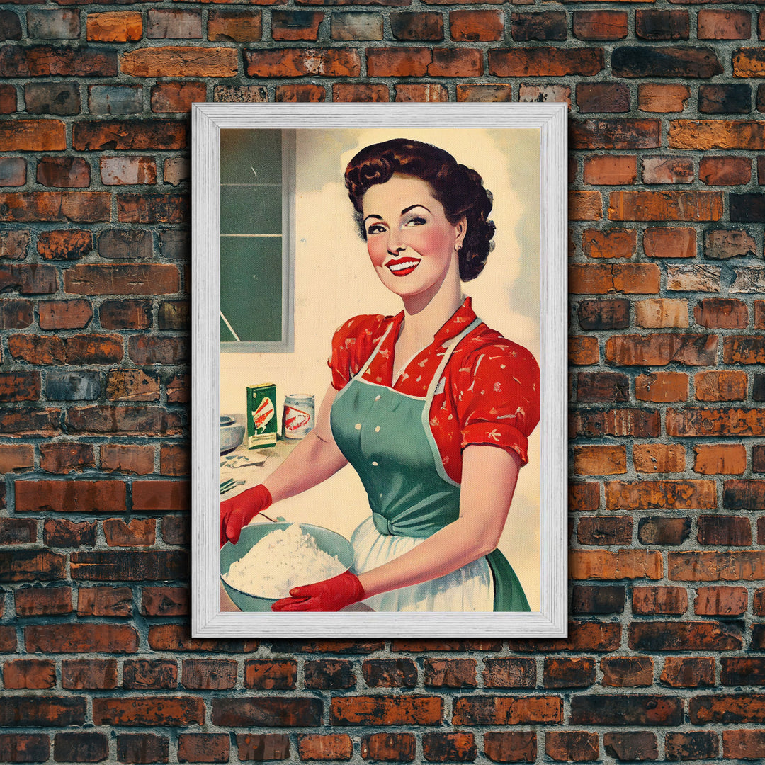 Retro 1950s Baking Advertisement, Home Maker, Kitchen Art, Framed Canvas Print, Framed Wall Art