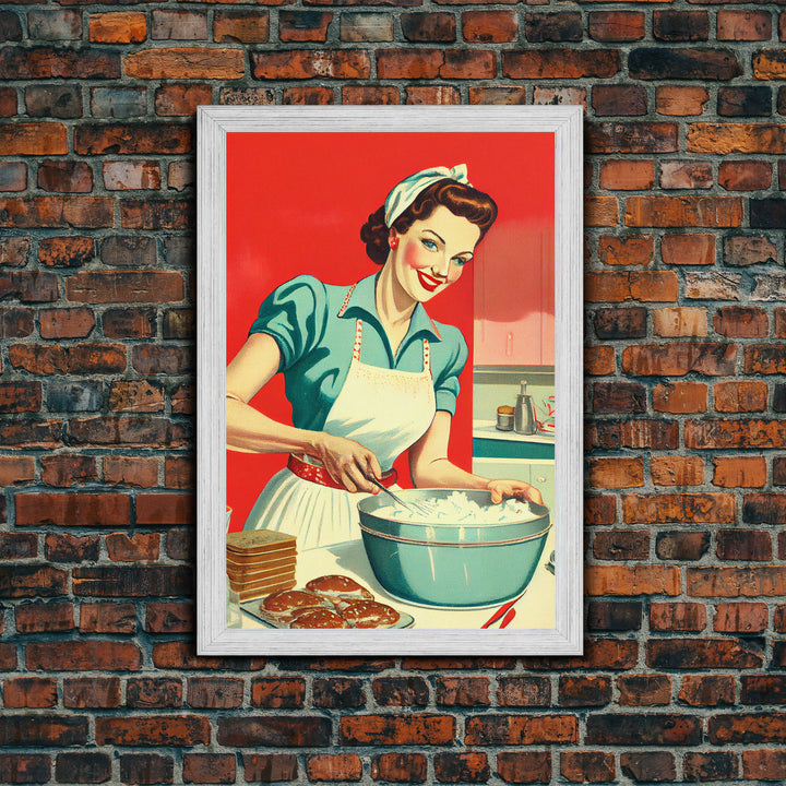 Retro / Vintage Style 1950s Baking Advertisement, Home Maker, Kitchen Art, Framed Canvas Print, Framed Wall Art, MCM Art