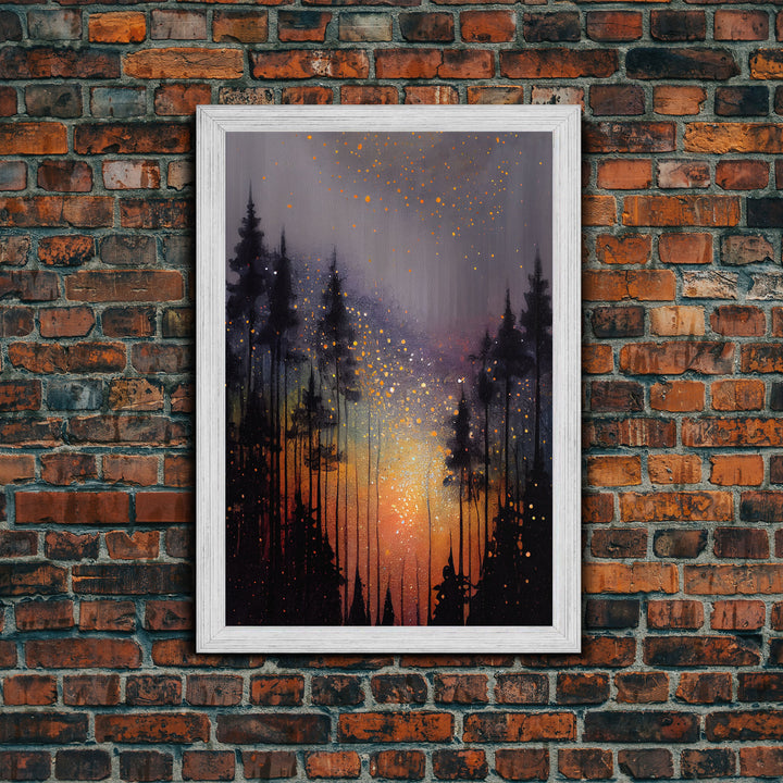 Abstract Pine Canvas Print of Oil Painting, Large Original Textured Fall Pine Forest Painting Contemporary Living Room Wall Art Decor