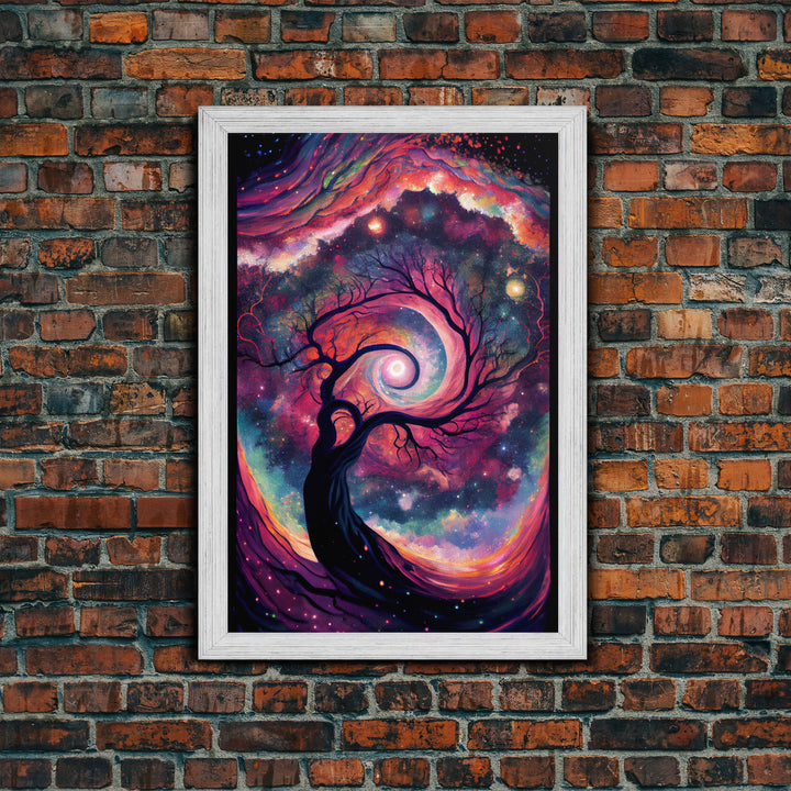 Whimsical and Mysterious Art, Framed Canvas Print, Wisteria Tree, Psychedelic / Trippy Painting