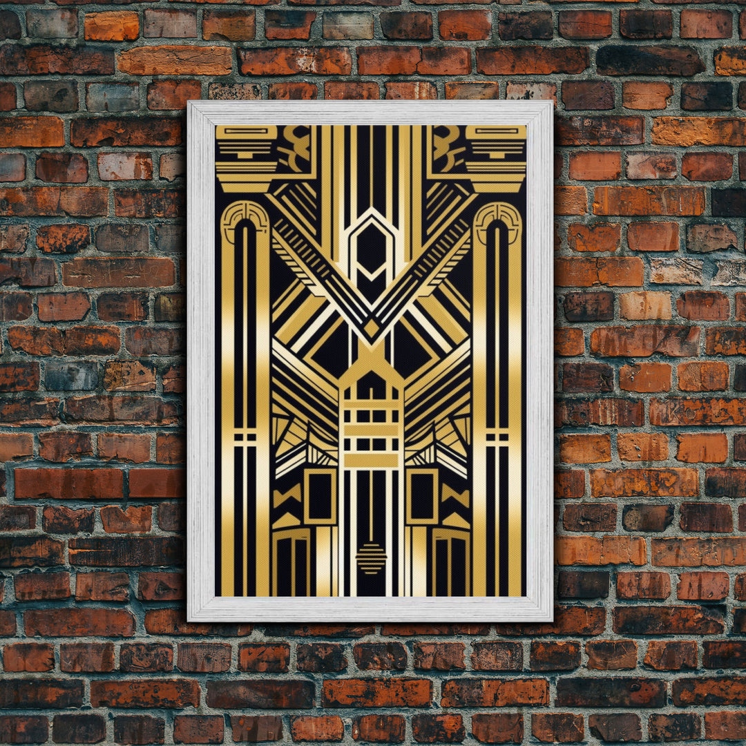 Art Deco Pattern Wall art, Framed Canvas Print, Art Deco, Gold art, Geometric art, Wall decor, Midcentury Modern, Lines art, Wall decor