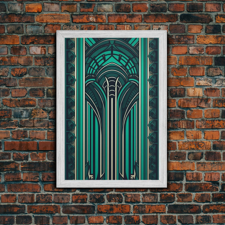 Art Deco Pattern Wall art, Framed Canvas Print, Art Deco, Green colors art, Patterns art, Office wall art, Wonderful art, Stained glass art