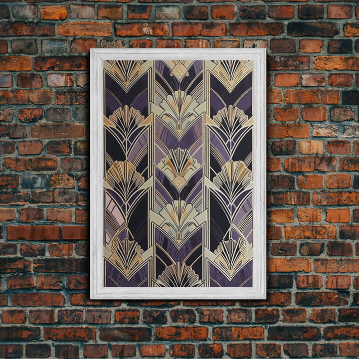 Art Deco Pattern Wall art, Framed Canvas Print, Art Deco, Pattern art, Yellow & purple art, Stained glass art, Abstract nature, Office decor