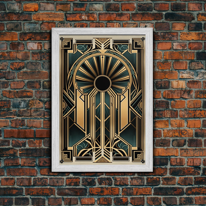 Art Deco Wall art - Framed Canvas Print - Art Deco - Gold & green art - Living room art - Original painting - Art with frame - Wall decor