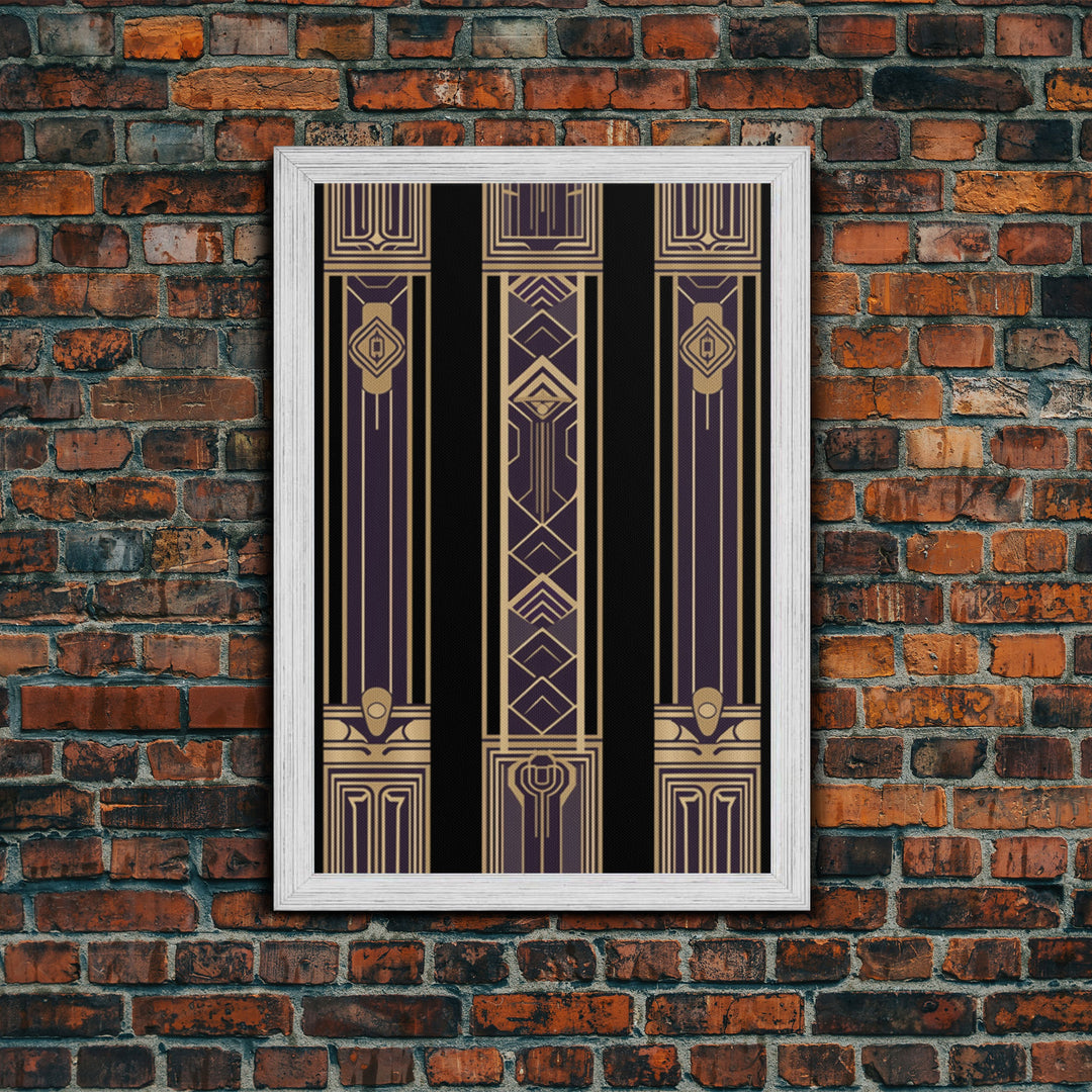 Midcentury Modern Wall art - Framed Canvas Print - Art Deco - Wall art - Purple & gold art - Ornament art - Patterns art - 1930s Style Art