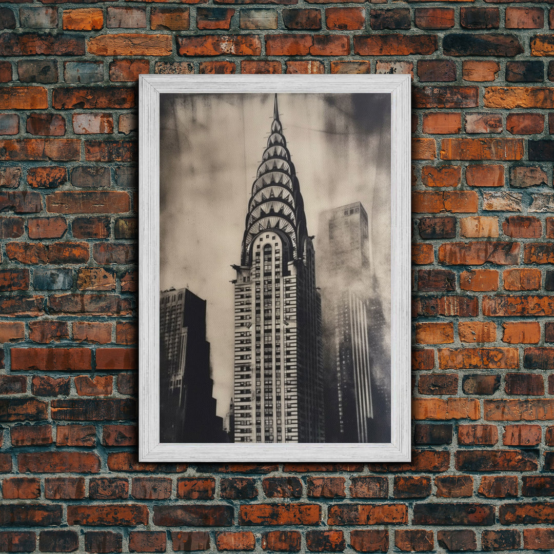 Chrysler Building Painting Framed Canvas Print, NYC Art, Art Deco Wall Decor, New York City Historic Art