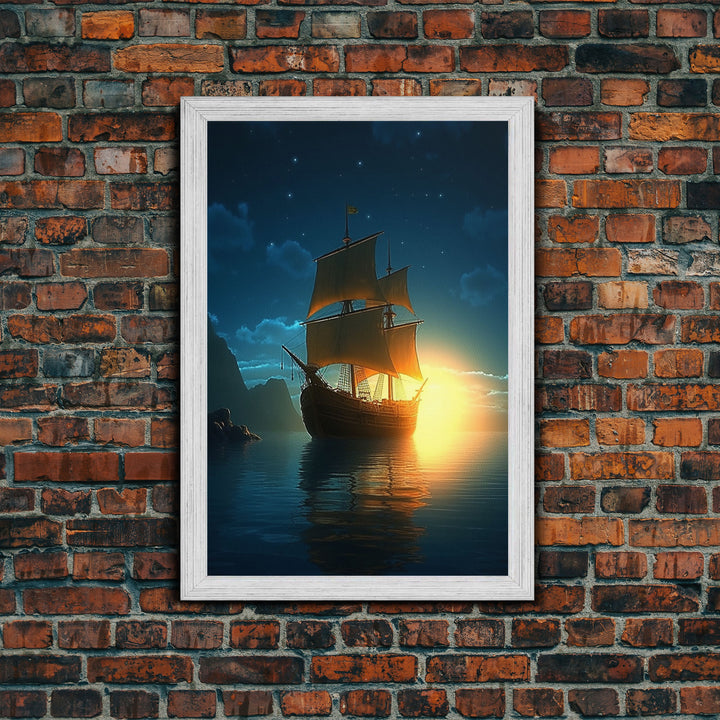 Gothic Pirate Ghost Ship, Framed Canvas Print, Fantasy Wall Art, Wall Decor, Pirate Wal Art, Gift For Him, Kid's Room Art