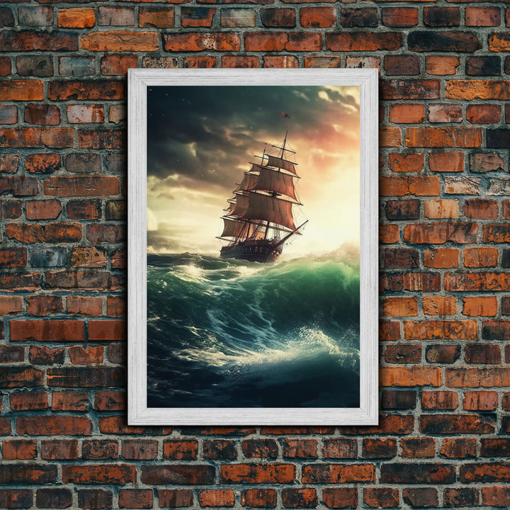 Haunted Pirate Ghost Ship On Rough Seas, Framed Canvas Print, Fantasy Wall Art, Wall Decor, Pirate Wal Art, Gift For Him, Kid's Room