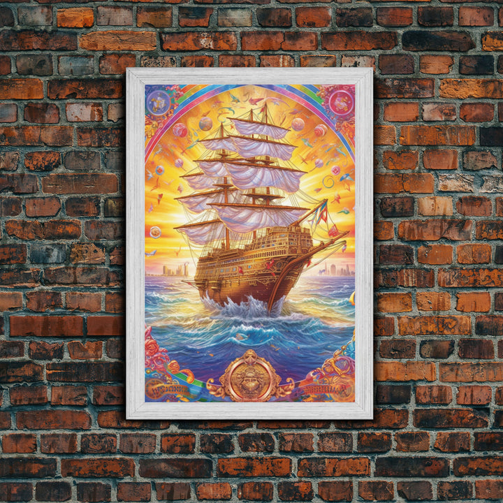 Filigree Pirate Ship Plaque Art, Framed Canvas Print, Fantasy Wall Art, Wall Decor, Pirate Wal Art, Gift For Him, Kid's Room