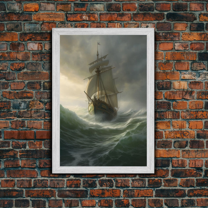 Haunted Pirate Ghost Ship On Rough Seas, Framed Canvas Print, Fantasy Wall Art, Wall Decor, Pirate Wal Art, Gift For Him, Kid's Room