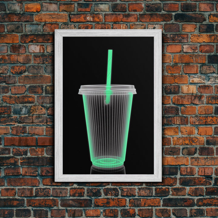 Disposable Plastic Cup Wall Art, Green Cup, Kitchen Wall Art, Minimalist Print, Wall Decor, Canvas Print, Wall Art, Framed Canvas