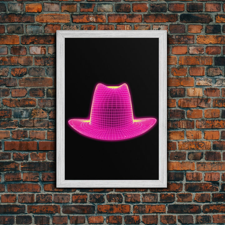 Pink Cowboy Hat Wall Decor, Cowgirl Hat Art Print, Western Art, 3D Art, Minimalist Print, Wall Decor, Canvas Print, Wall Art, Framed Canvas