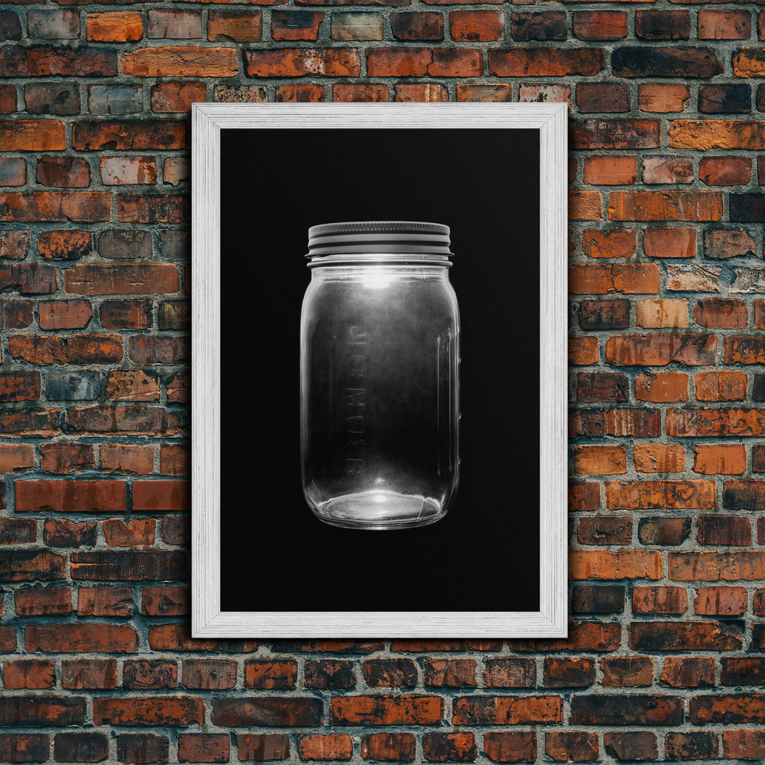 Mason Jar Wall Art, Jar Art Print, Black And White Art, Minimalist Art, Wall Decor, Canvas Art, Wall Art, Framed Canvas Wall Decor