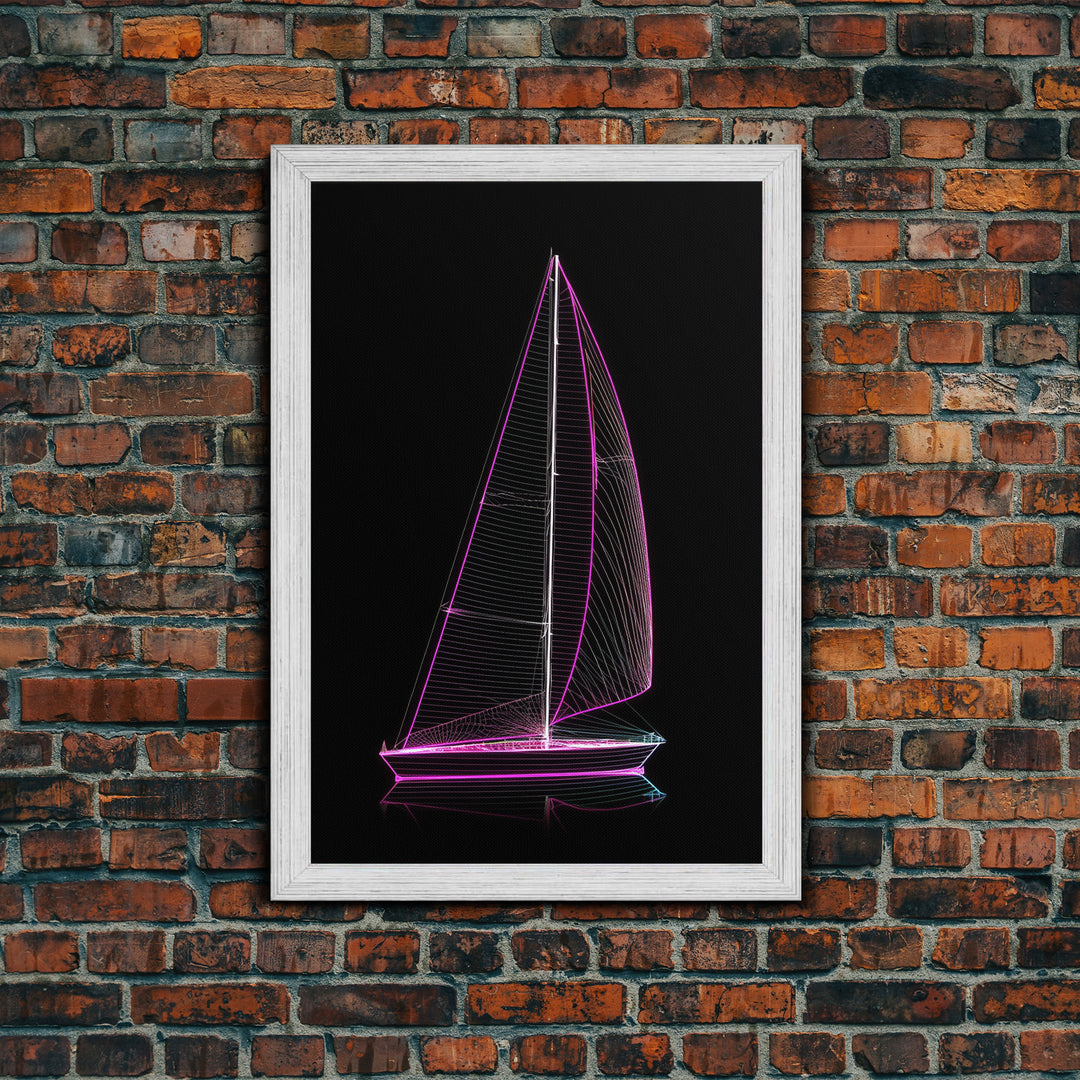 Synthwave Sail Boat Wall Decor, Ocean Art Print, 3D Art, Purple, Minimalist Print, Wall Decor, Canvas Print, Wall Art, Framed Canvas