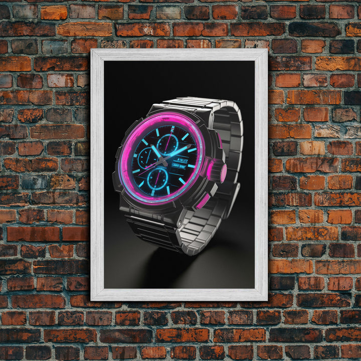 Wrist Watch Wall Decor, Retro Watch Wall Art, Pink, Teal, Minimalist Print, Wall Decor, Canvas Print, Wall Art, Framed Canvas