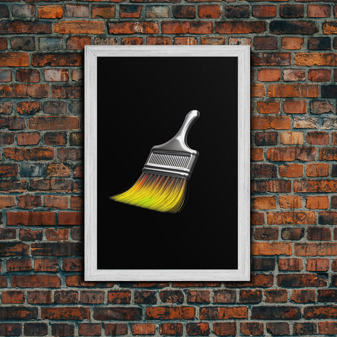 Yellow Paint Brush Wall Art, Vibrant Wall Decor, Craft Room Wall Art, Minimalist Print, Wall Decor, Canvas Print, Wall Art, Framed Canvas