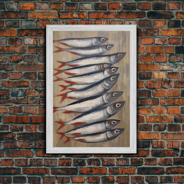 Fish Wall Art, Sardines Painting, Food Wall Decor, Kitchen Wall Art, Minimalist Wall Art, Wall Decor, Canvas Print, Wall Art, Framed Canvas