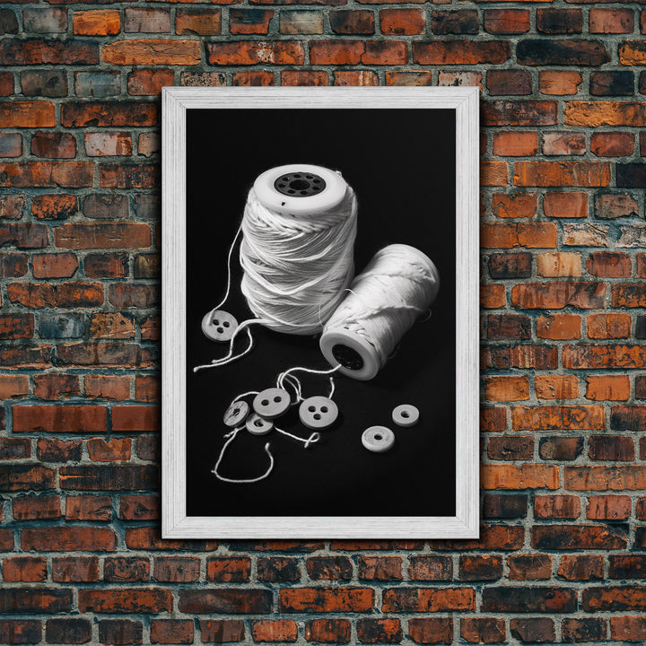 Thread And Buttons Wall Art, Sewing Room Wall Art, Black And White, Minimalist Print, Wall Decor, Canvas Print, Wall Art, Framed Canvas