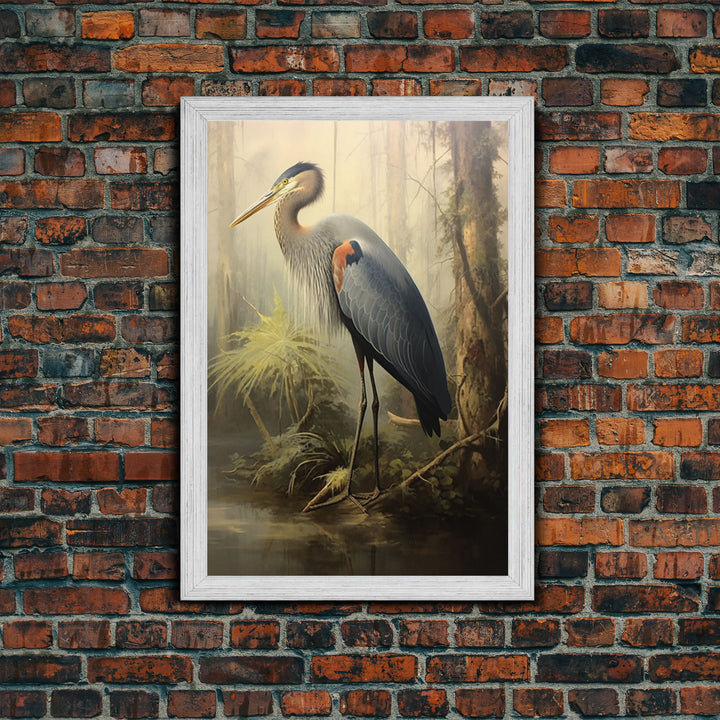 Bird Wall Art, Heron Art Print, Heron In Pond, Nature Wall Decor, Modern Print, Wall Decor, Canvas Print, Wall Art, Framed Canvas