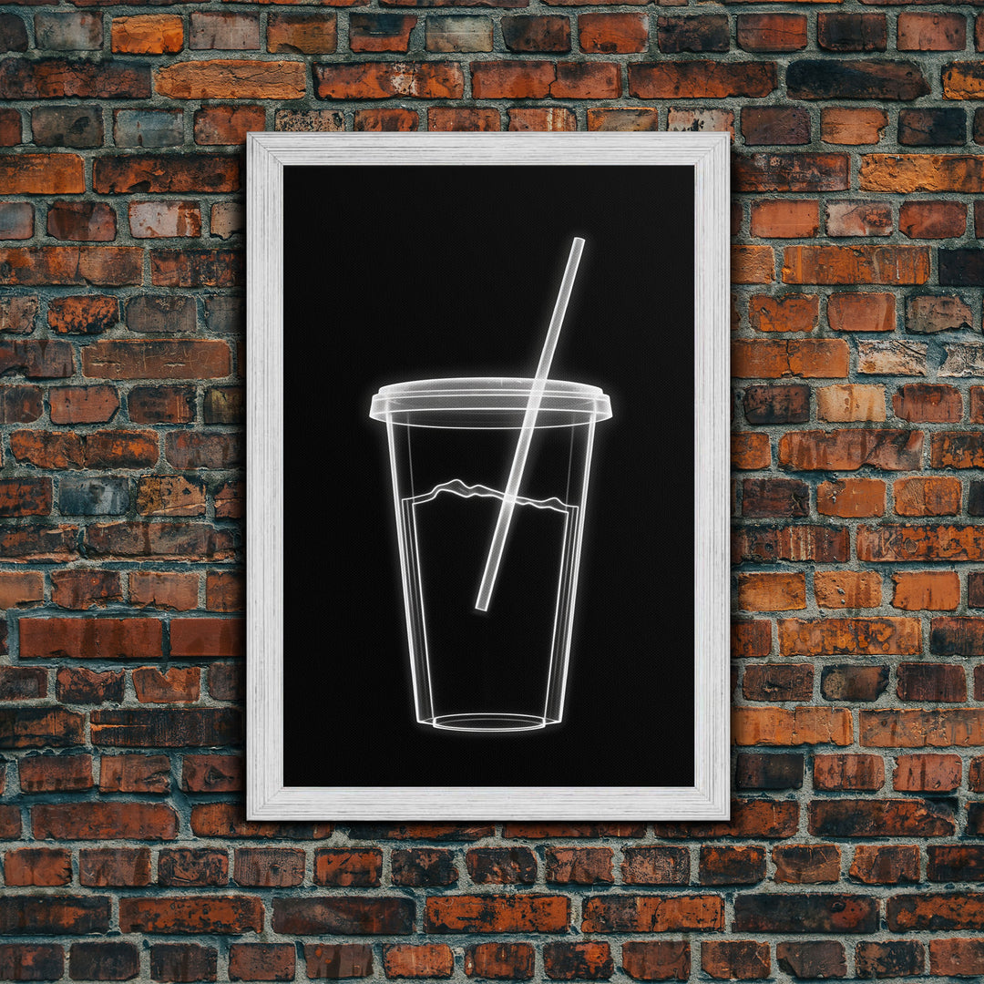 Disposable Plastic Cup Wall Art, Kitchen Wall Art, Cup With Straw, Minimalist Print, Wall Decor, Canvas Print, Wall Art, Framed Canvas