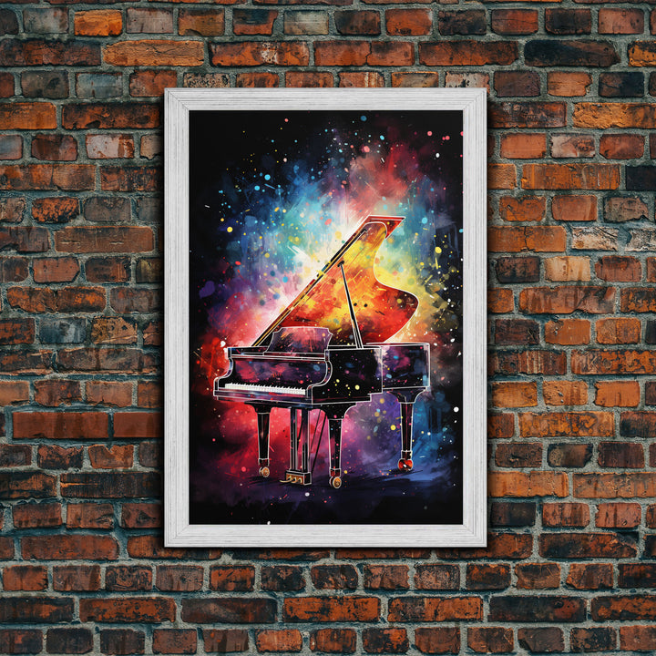 Galaxy Themed Grand Piano Wall Art, Musical Instrument Print, Studio Art, Framed Canvas Print, Piano Art, Baby Grand Piano