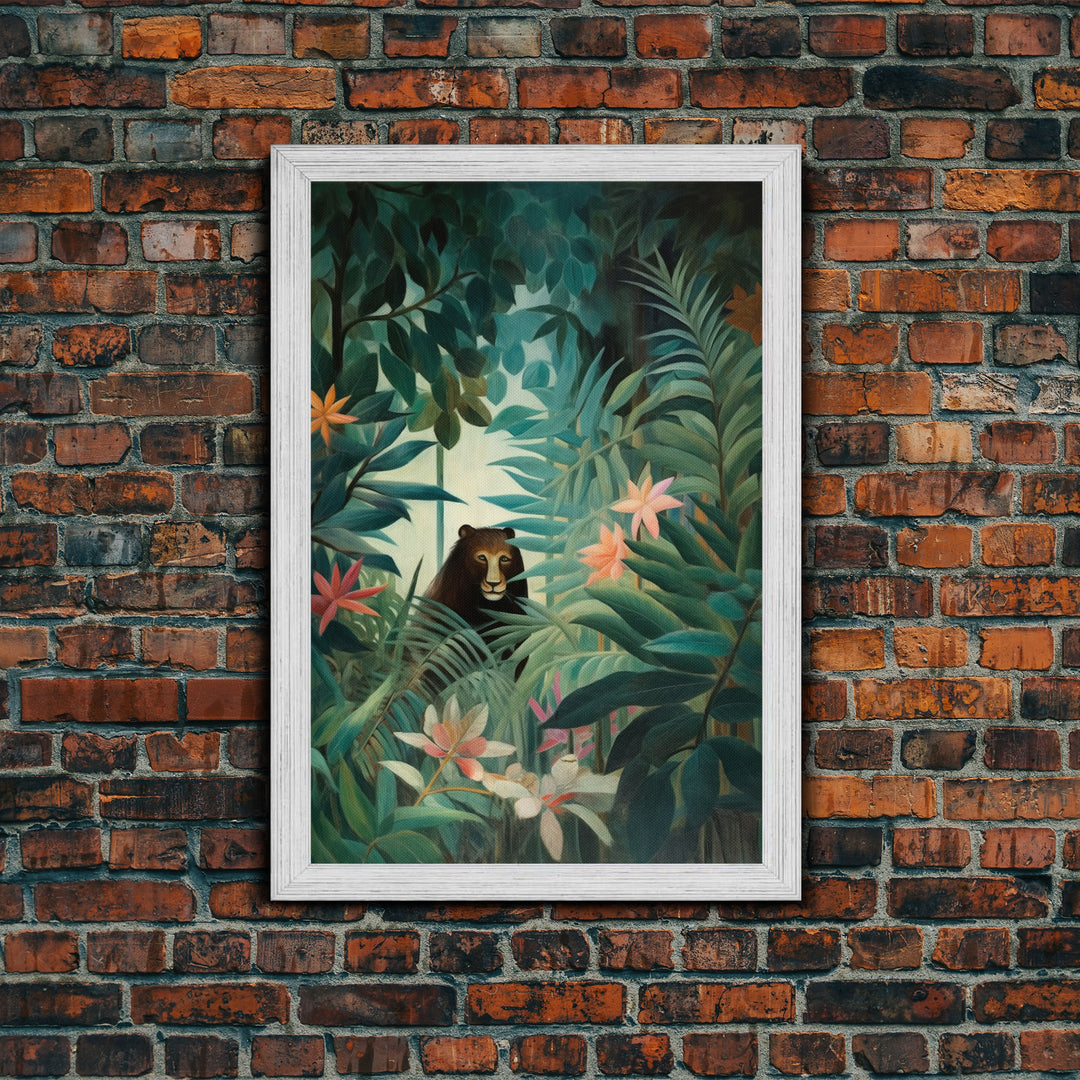 Tropical Botanical Wall Art, Framed Canvas Print or Poster Art, Maximalist Art, Jungle Print, Africa Art, Emerald Green Living Room Decor